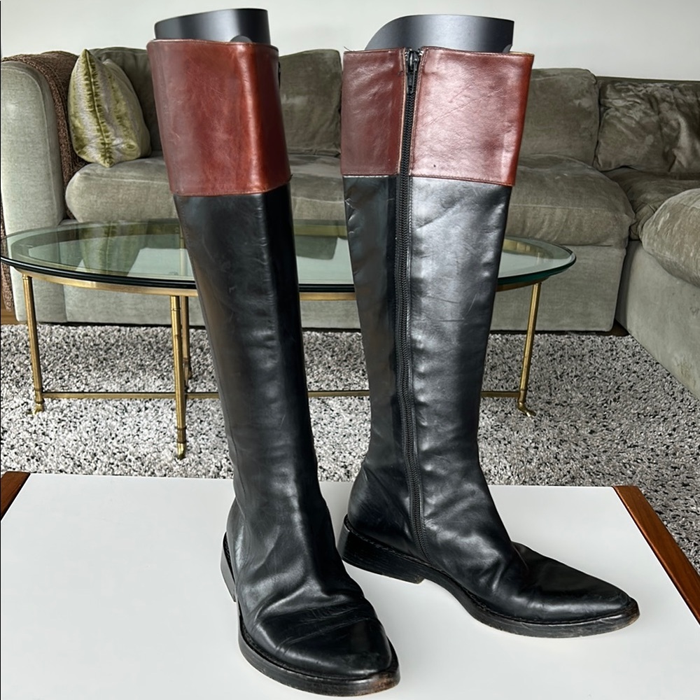 Ann Demeulemeester black and cognac leather riding boots size 6 (36.5)